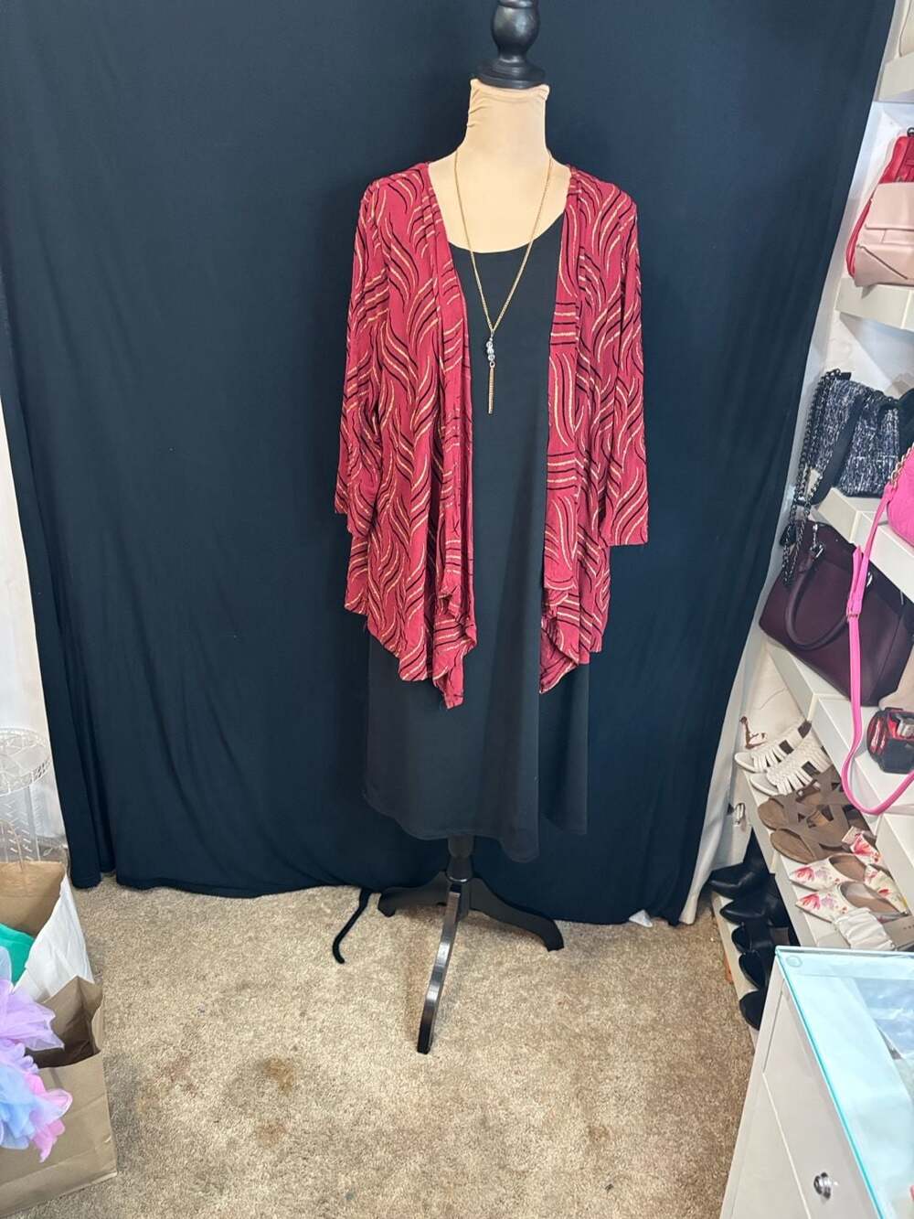 Serengeti Women's Red and Gold Abstract Print 2-in-1 Layered Cardigan Top